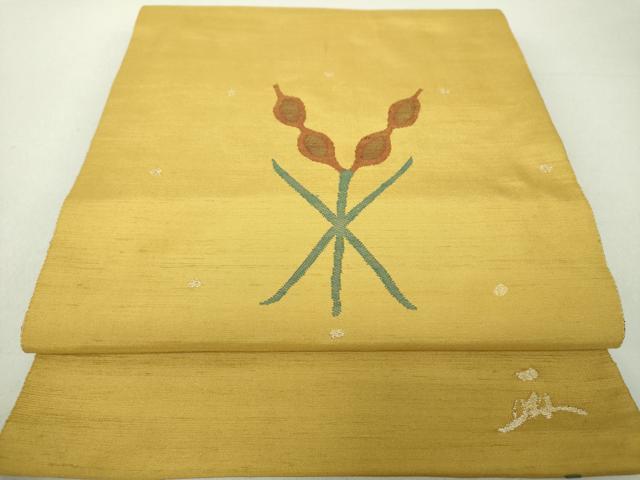 平和屋着物●能州紬　絲藝苑　上島洋山　両面　太鼓柄袋帯　抽象文様　金糸　正絹　逸品　DAAV6142ps