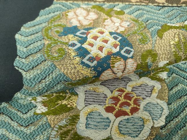 平和屋着物○六通柄袋帯 唐織 道長横花文 金糸 正絹 逸品