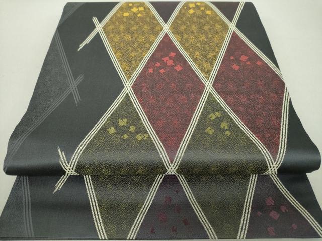 平和屋着物●九寸開き名古屋帯　唐織　菱間道　さが美扱い　正絹　逸品　未使用　DAAV6167ps
