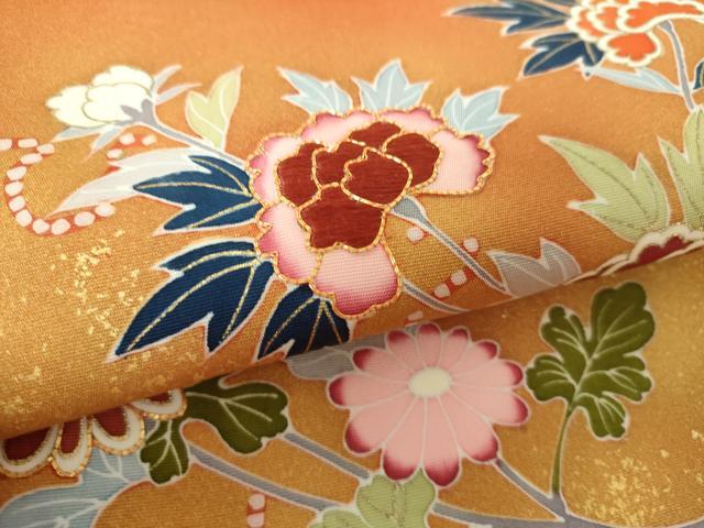 平和屋着物◎塩瀬 九寸名古屋帯 駒刺繍 花蝶亀甲文 金糸