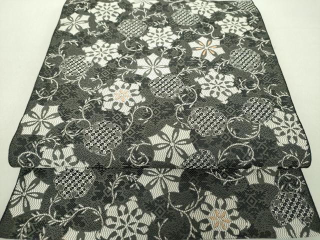 平和屋着物●本場筑前博多織　八寸名古屋帯　花唐草文　正絹　逸品　DAAV6175ps
