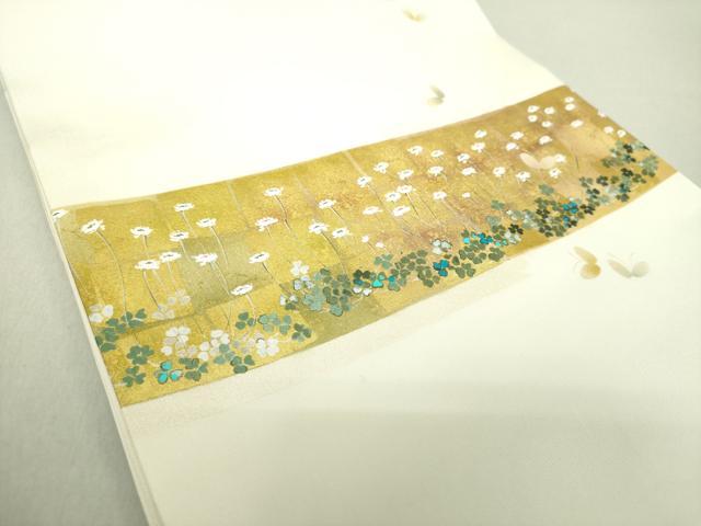 平和屋着物○塩瀬 九寸開き名古屋帯 友禅 作家物 花蝶文