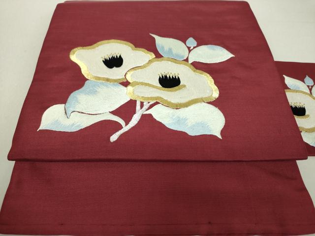 平和屋着物○両面 全通柄袋帯 紬地 道長枝花文 正絹