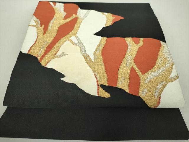 平和屋着物●爪掻き本綴れ　八寸名古屋帯　木立　金銀糸　正絹　逸品　DAAV6214ps