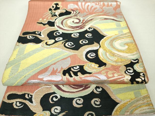 平和屋着物●アンティーク　大正ロマン　太鼓柄　本袋帯　唐織　唐獅子　渡橋花文　金銀糸　正絹　逸品　DAAV6236ps