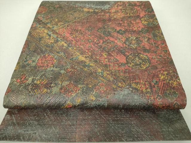 平和屋着物●太鼓柄袋帯　紬地　舞花文　金彩　正絹　逸品　DAAV6239ps