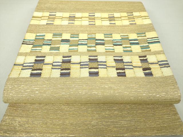 平和屋着物●ひなや工房　くむ・あむ・おる　伊豆蔵明彦　太鼓柄袋帯　横段文　金糸　正絹　逸品　DAAV6243ps 平和屋着物○ひなや工房 くむ・あむ・おる 伊豆蔵明彦 太鼓柄袋帯