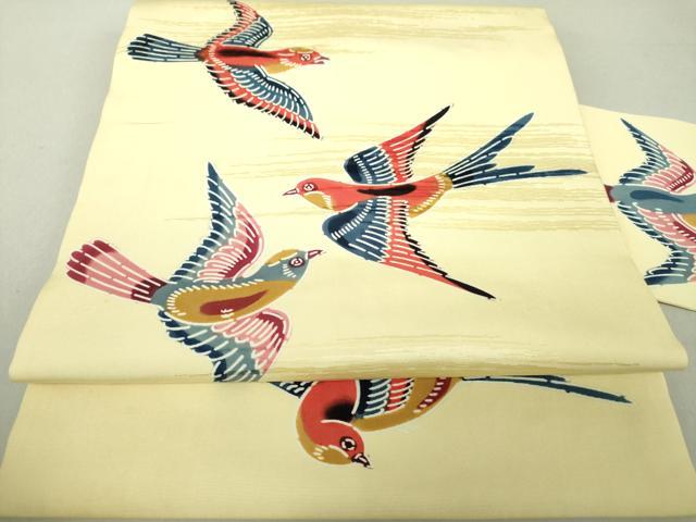 平和屋着物●九寸名古屋帯　型染　飛鳥文　正絹　逸品　DAAV6262ps