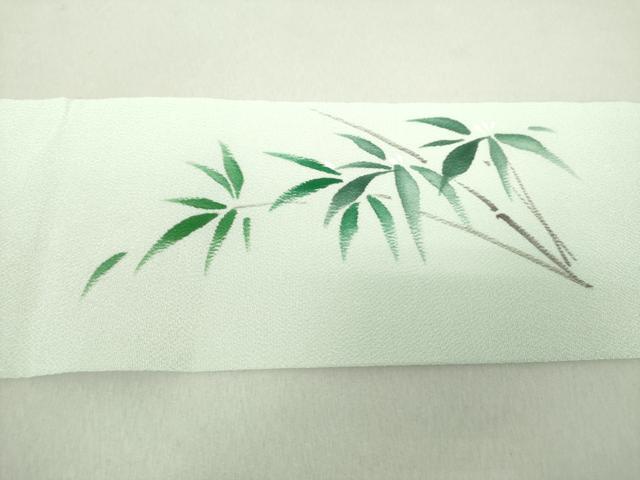 平和屋着物○九寸名古屋帯 手描き 笹竹花文 鬼しぼ縮緬 正絹