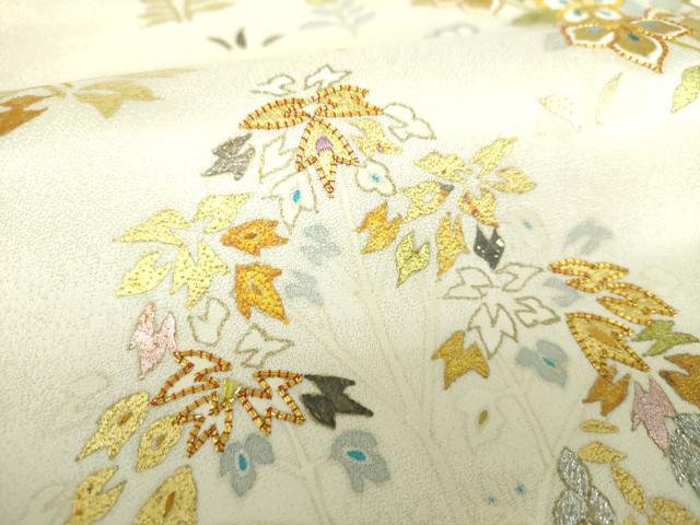 平和屋着物○八寸名古屋帯 紬地 更紗花唐草間道 金糸