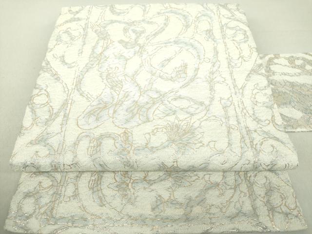 平和屋着物●世界的友禅作家　千地泰弘　九寸名古屋帯　千地天女　更紗花唐草文　金糸　正絹　逸品　未使用　DAAV6287ps