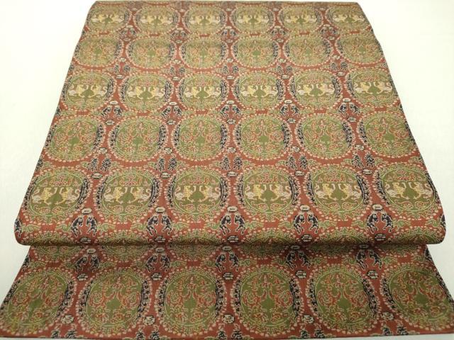 平和屋着物●龍村美術織物　九寸開き名古屋帯　円文白虎朱雀錦　正絹　逸品　DAAV6290ps