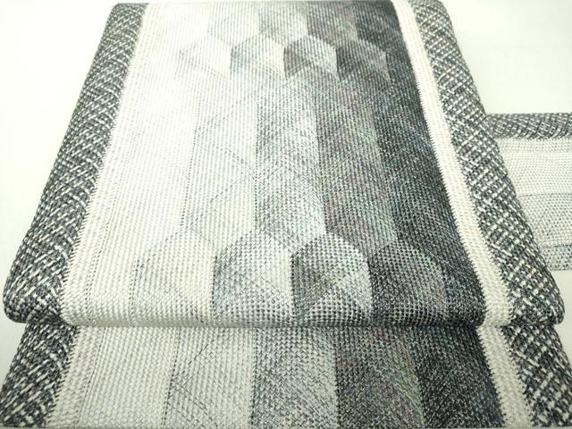 平和屋着物●八寸名古屋帯　組織　亀甲間道　銀糸　正絹　逸品　未使用　DAAV6305ps