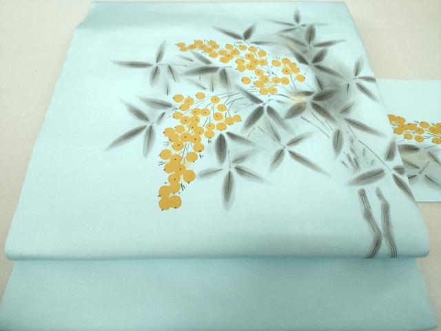 平和屋着物●塩瀬　九寸名古屋帯　作家物　手描き　南天文　金彩　正絹　逸品　DAAV6311ps