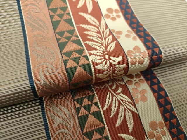 平和屋着物●本場筑前博多織　八寸名古屋帯　草花間道　正絹　逸品　未使用　DAAV6312ps_2