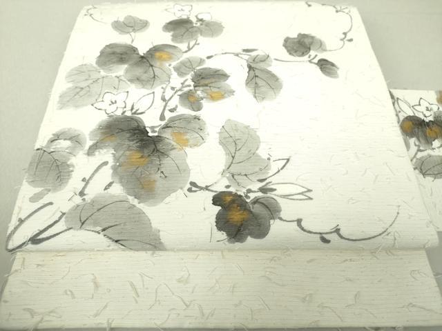 平和屋着物●九寸名古屋帯　髭紬　作家物　手描き　蔦の葉花文　金彩　正絹　逸品　DAAV6317ps