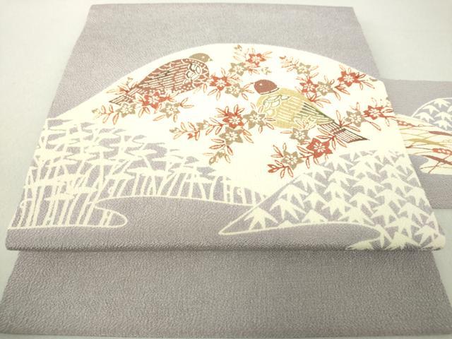 平和屋着物○九寸名古屋帯 型染め 花丸文 鬼しぼ縮緬 正絹