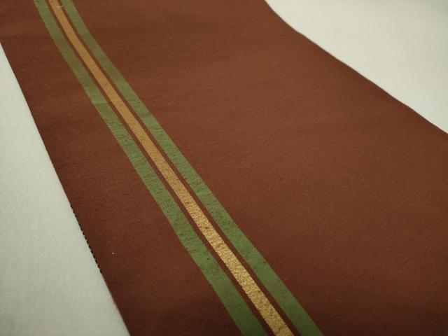 平和屋着物○両面 全通柄袋帯 紬地 柿しぶ染 鱗文様