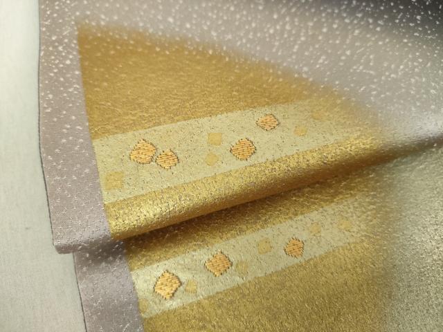 平和屋着物○太鼓柄袋帯 竹屋町刺繍 霞文 金彩 銀通し地