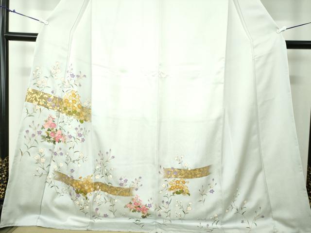 平和屋着物○訪問着 駒刺繍 枝葉文 金彩 鈴乃屋扱い 背抜き仕立て 正絹