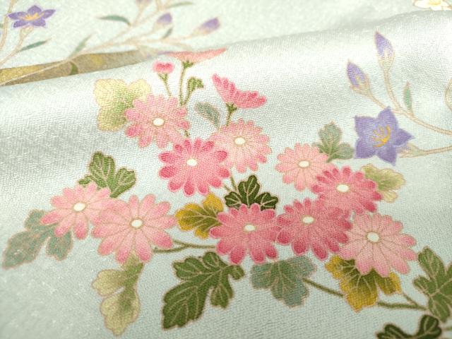 平和屋着物○訪問着 お召地 刺繍 草葉文 正絹 逸品 CAAW3193ut 平和屋