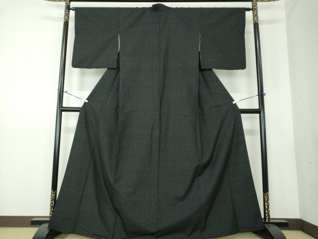 平和屋着物●上質な紬　霞文　黒地　正絹　逸品　DAAV6386ps