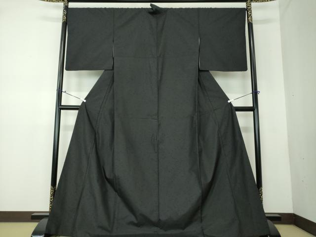 平和屋着物●髭紬　横段文　黒地　正絹　逸品　DAAV6387ps