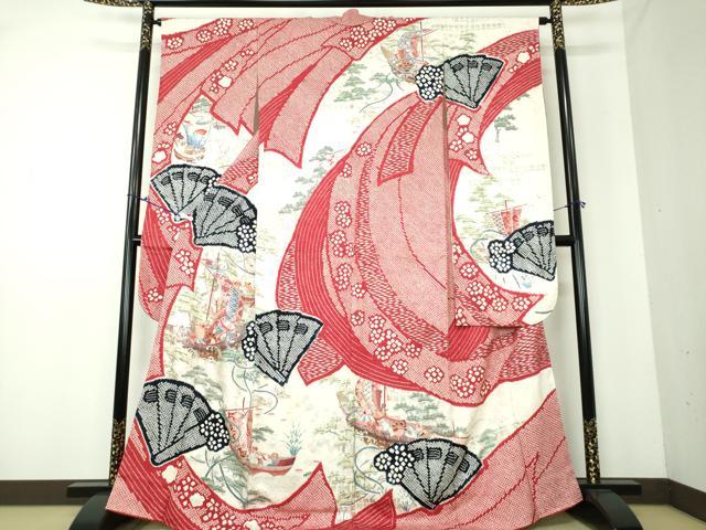 平和屋着物●豪華振袖　絞り　宝船　檜扇花文　金銀彩　正絹　逸品　DAAV6392ps