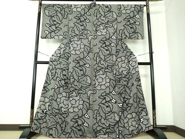 平和屋着物●上質な小紋　総絞り　草花文　黒地　正絹　逸品　DAAV6400ps