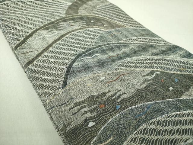 平和屋着物▽六通柄袋帯 スリーシーズン帯 春 夏 秋 櫛織り 青海波 金