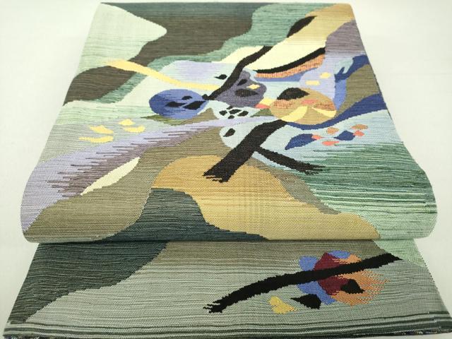 平和屋着物●両面　全通柄袋帯　紬地　道長枝花文　正絹　逸品　未使用　DAAV6430ps