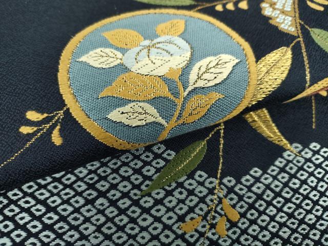 平和屋着物○太鼓柄袋帯 唐織 鹿の子花丸文 金糸 正絹 逸品 DAAV6431ps