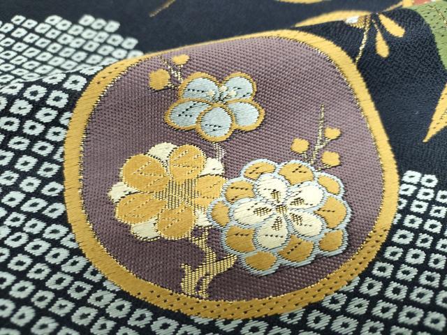 平和屋着物○太鼓柄袋帯 唐織 鹿の子花丸文 金糸 正絹 逸品 DAAV6431ps