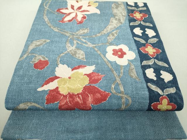 平和屋着物●全通柄九寸開き名古屋帯　更紗花唐草文　鬼しぼ縮緬　逸品　DAAV6451ps