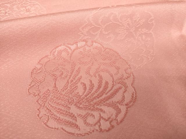 平和屋着物○上質な色無地 雪輪鳳凰花地紋 紅梅色 正絹 逸品 未使用