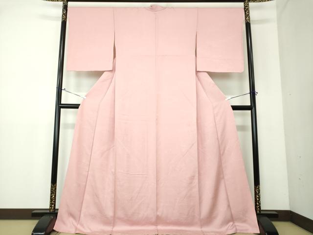 平和屋着物●上質な色無地　流水雪輪花地紋　撫子色　ロング丈　正絹　逸品　未使用　DAAV6479ps