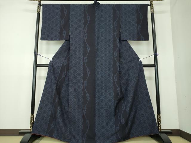 平和屋着物●結城紬　80亀甲　麻の葉間道　結び紐　正絹　逸品　DAAV6495ps 平和屋着物○結城紬 80亀甲 麻の葉間道 結び紐 正絹 逸品 DAAV6495ps 平和