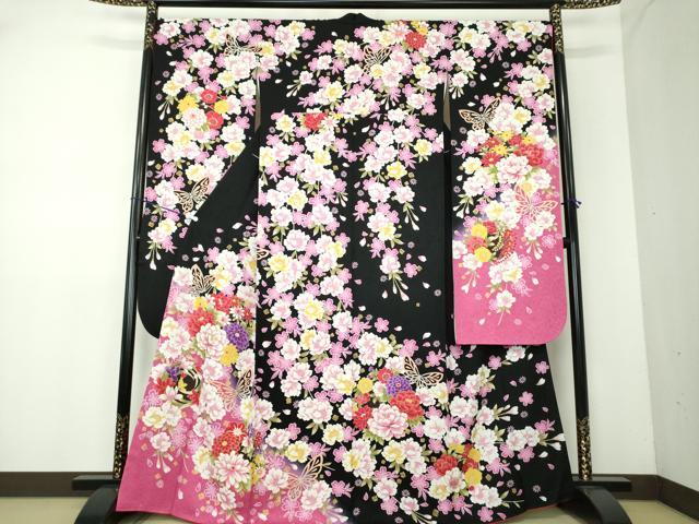 平和屋着物●豪華振袖　刺繍　枝垂れ桜　舞蝶花文　暈し染め　金彩　正絹　逸品　DAAV6510ps