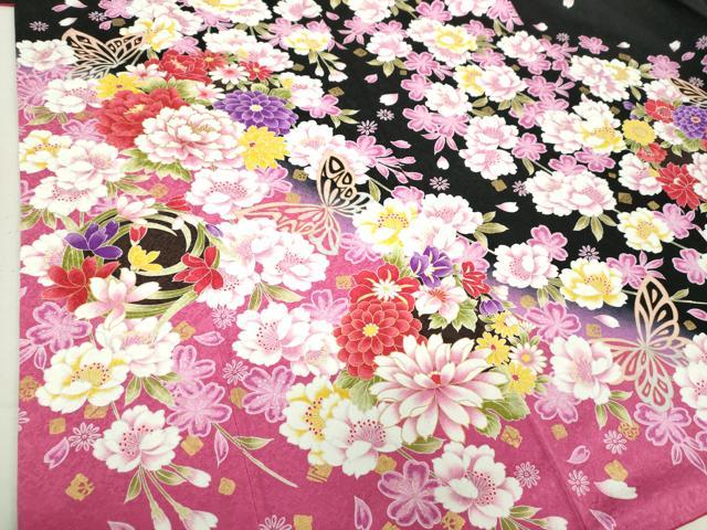 平和屋着物○豪華振袖 刺繍 枝垂れ桜 舞蝶花文 暈し染め 金彩