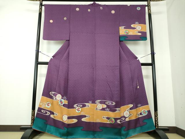 平和屋着物●世界的友禅作家　千地泰弘　訪問着　流水花丸文　金彩　正絹　逸品　DAAV6525ps