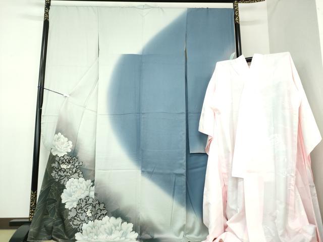 平和屋着物●豪華振袖　長襦袢(無双仕立て)セット　牡丹文　暈し染め　金彩　正絹　逸品　DAAV6527ps