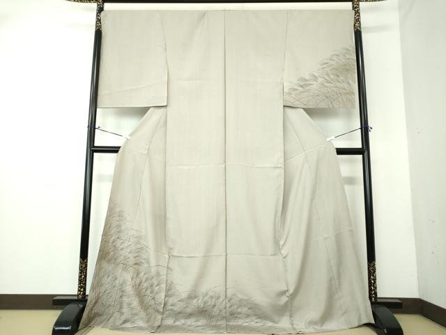 平和屋着物●訪問着　手描き　芒　紬縮緬　暈し染め　金彩　仮絵羽　正絹　逸品　未使用　DAAV6531ps