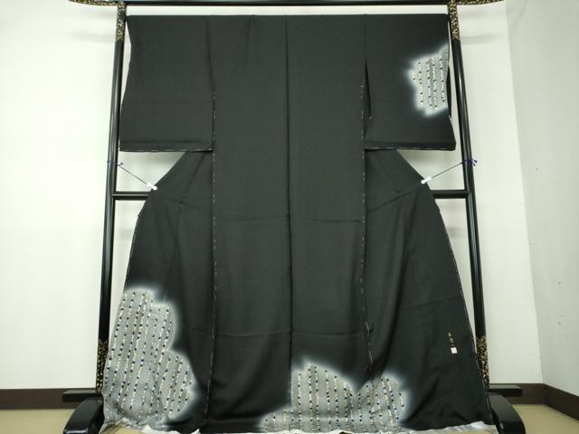 平和屋着物●染色作家　林淳一　訪問着　刺繍　舞桜　黒地　暈し染め　金彩　仮絵羽　正絹　逸品　未使用　DAAV6534ps