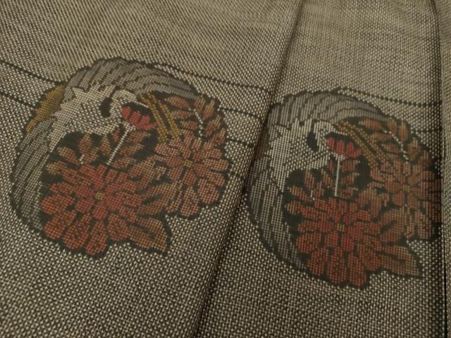 平和屋着物●本場大島紬　7マルキ　鶴の丸　草花文　正絹　逸品　未使用　DAAV6544ps