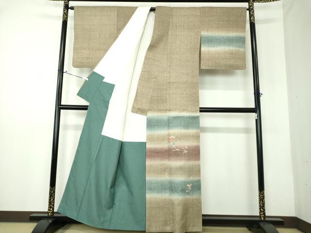 平和屋着物○生紬 訪問着 総刺繍 花鳥文 金糸 正絹 逸品 DAAV6545ps
