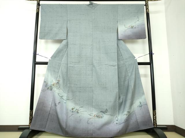 平和屋着物●生紬　訪問着　手描き　海老で鯛を釣る　瓢箪から駒　舌切雀　正絹　逸品　DAAV6546ps