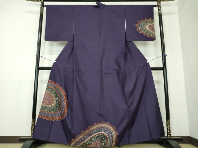 平和屋着物●本場染大島紬　訪問着　総刺繍　花丸文　金糸　正絹　逸品　DAAV6563ps