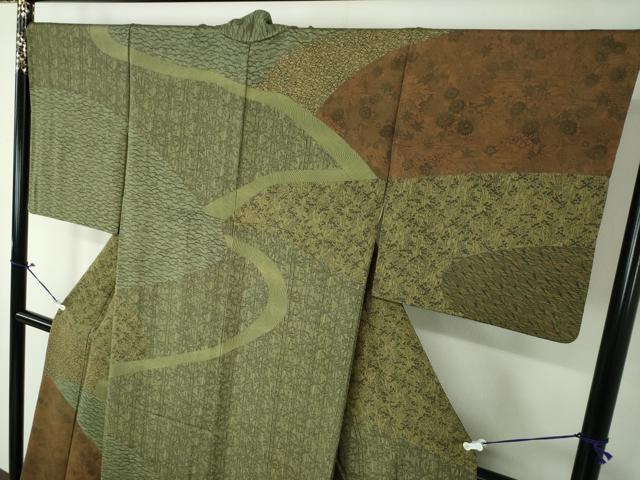 平和屋着物●人間国宝・南部芳松の息子 伝統工芸伝承者彫刻・南部幸雄　型染　訪問着　切嵌流水花文　鬼しぼ縮緬　正絹　逸品　DAAV6567ps 平和屋着物○人間国宝・南部芳松の息子 伝統工芸伝承者彫刻・南部