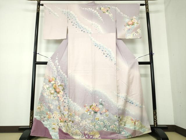 平和屋着物●訪問着　駒刺繍　絞り　雪輪花文　暈し染め　金彩　正絹　逸品　DAAV6569ps