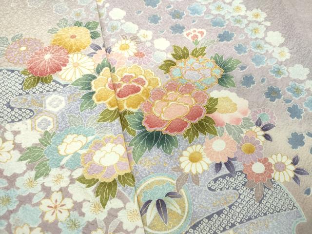 平和屋着物○訪問着 駒刺繍 絞り 雪輪花文 暈し染め 金彩